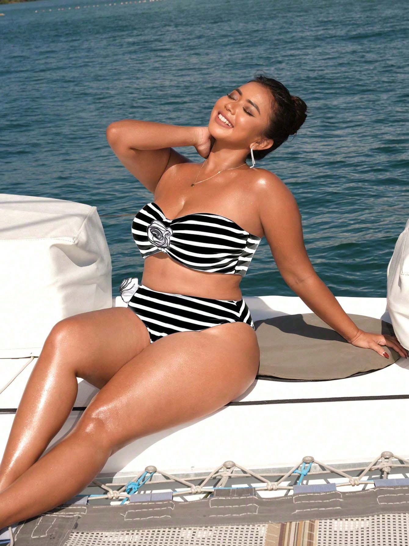 BiquĂni Plus Size Listrado Flor 3D Pietra