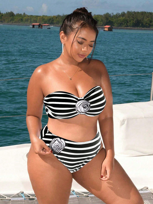 BiquĂni Plus Size Listrado Flor 3D Pietra