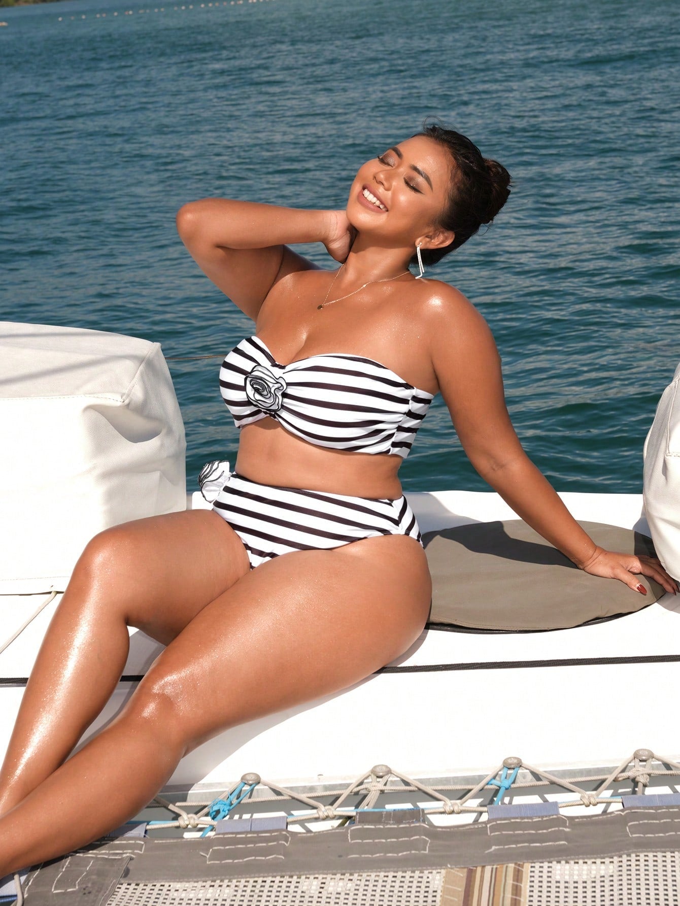 BiquĂni Plus Size Listrado Flor 3D Pietra