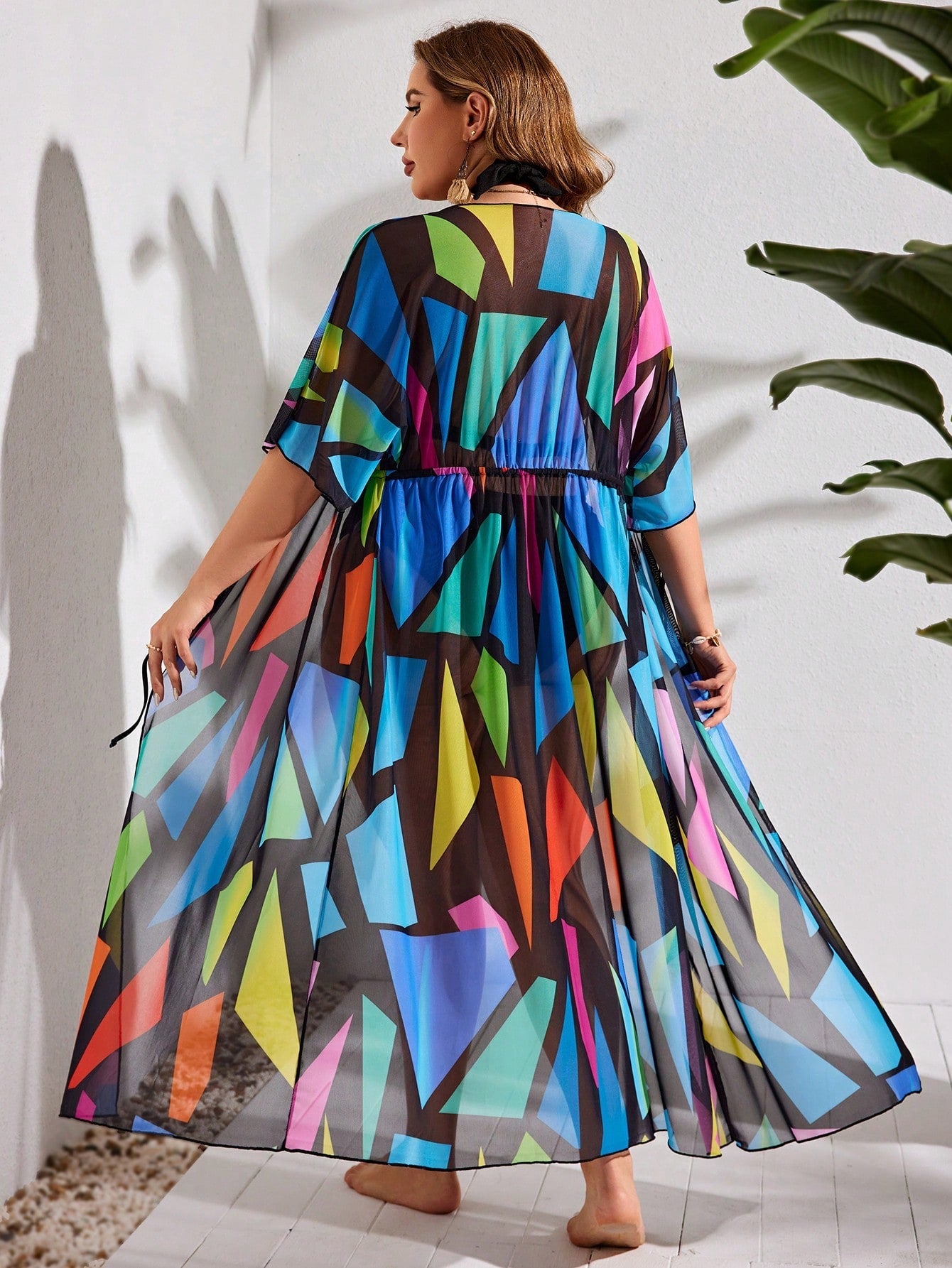 Saída de Praia Plus Size Longo Colorido para o Verão