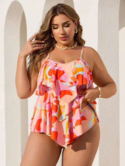 Tankini Casual Plus Size Estampa Geométrica
