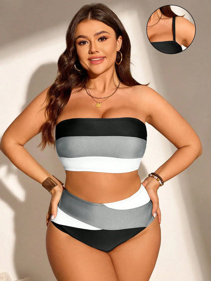 Biquíni Casual Plus Size Listrado