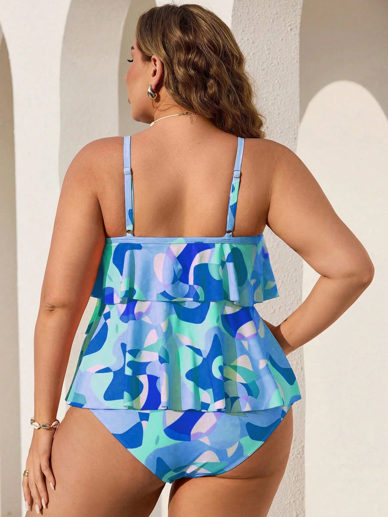 Tankini Casual Plus Size Estampa Geométrica