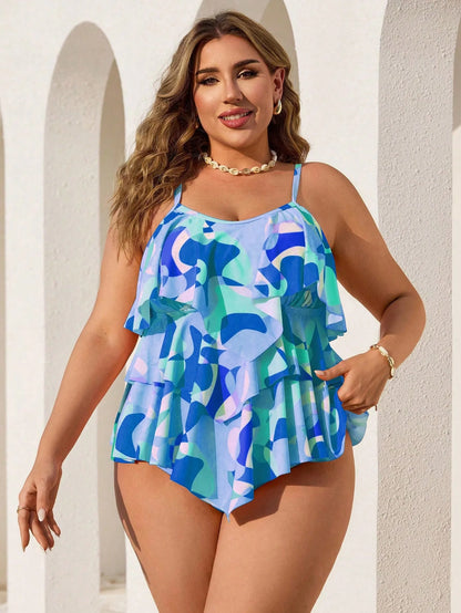Tankini Casual Plus Size Estampa Geométrica