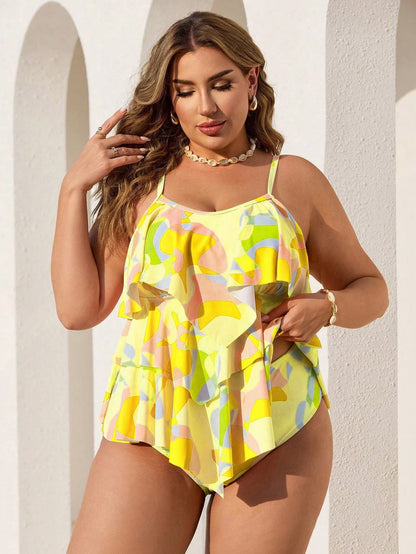 Tankini Casual Plus Size Estampa Geométrica