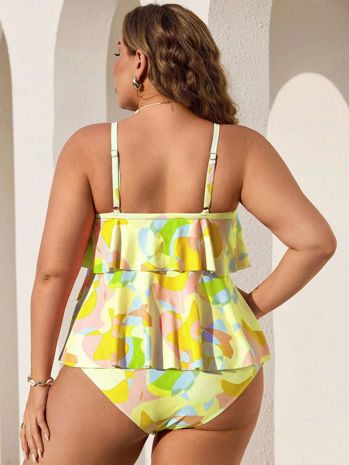 Tankini Casual Plus Size Estampa Geométrica