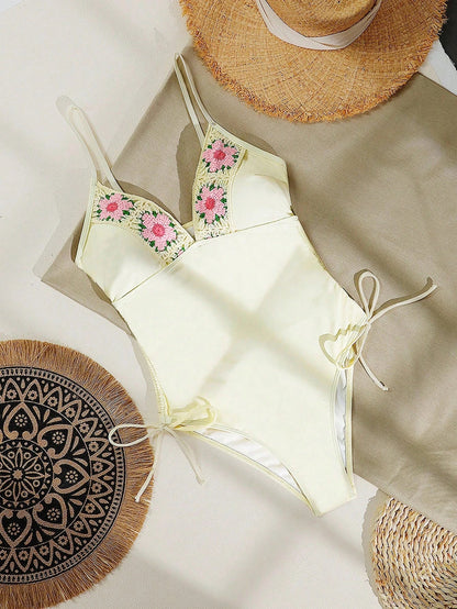 Maiô  Floral Cordão Lateral