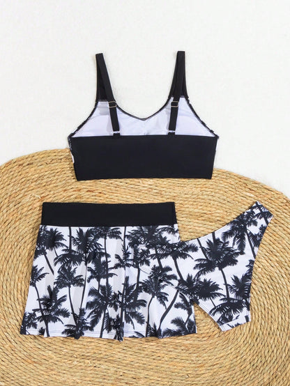 Conjunto de Biquíni Feminino de 3 Peças Tie-Dye Tropical