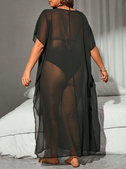 Saída De Praia Plus Size Com Transparência