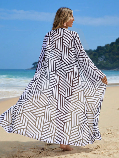 Saída de Praia Elegante Listrada