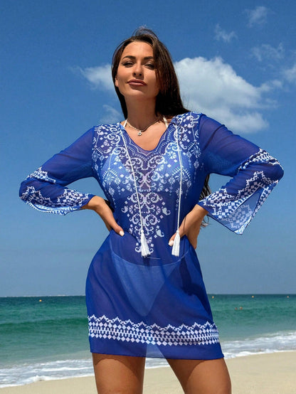 Saída de Praia Camisa Longa com Decote V